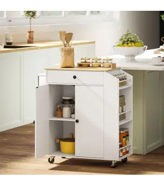 Isla de Cocina con 2 Puertas Cajón Especiero de 3 Niveles Toallero y Estante Ajustable 82x38x86,5 cm Blanco