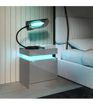 Mesilla de Noche con Luces LED 2 Cajones y Control de APP Mesa de Noche para Dormitorio Salón 45x35x52 cm Gris