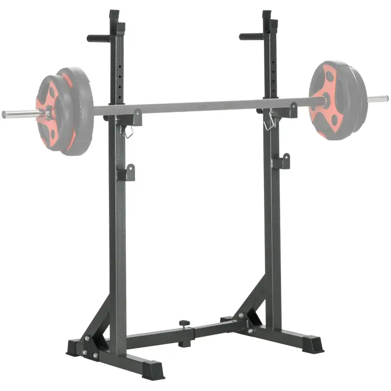 Soporte para Barras de Pesas con Ancho y Altura Ajustable Rack Musculación con Marco de Acero Carga 150 kg Negro