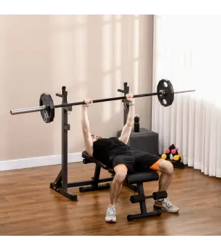 Soporte para Barras de Pesas con Ancho y Altura Ajustable Rack Musculación con Marco de Acero Carga 150 kg Negro