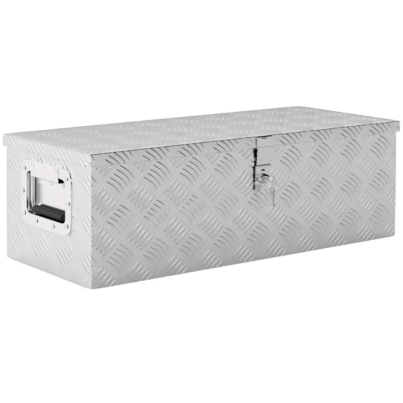Caja de Herramientas de Aluminio con Asas Retráctiles Cierre con Llave y Gran Capacidad de Almacenaje 76x33x25 cm Plata