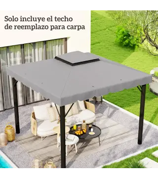 Techo de Repuesto para Cenador 3x3 m Cubierta de Repuesto con Techo Doble y 8 Orificios de Drenaje Gris Claro