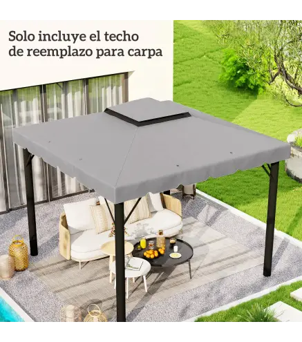 Techo de Repuesto para Cenador 3x3 m Cubierta de Repuesto con Techo Doble y 8 Orificios de Drenaje Gris Claro