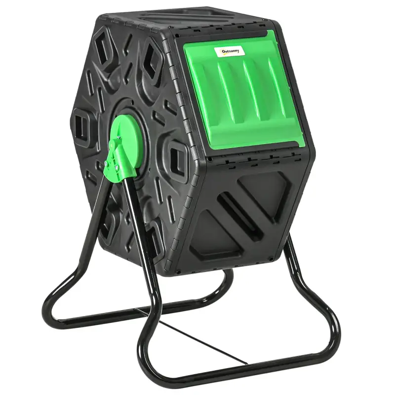 Compostador Giratorio 65L con Sistema de Ventilación y Base de Acero para Compostaje de Residuos Orgánicos 60x49x77 cm
