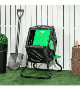 Compostador Giratorio 65L con Sistema de Ventilación y Base de Acero para Compostaje de Residuos Orgánicos 60x49x77 cm