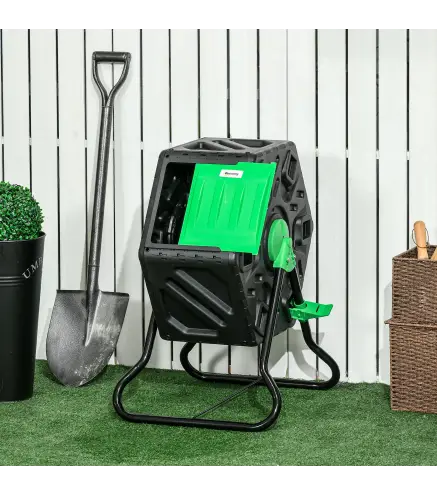 Compostador Giratorio 65L con Sistema de Ventilación y Base de Acero para Compostaje de Residuos Orgánicos 60x49x77 cm