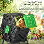Compostador Giratorio 65L con Sistema de Ventilación y Base de Acero para Compostaje de Residuos Orgánicos 60x49x77 cm