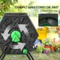 Compostador Giratorio 65L con Sistema de Ventilación y Base de Acero para Compostaje de Residuos Orgánicos 60x49x77 cm