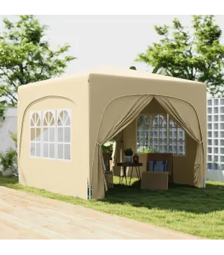 Cenador Plegable 3x3 m Gazabo con Paneles Laterales UPF50+ Altura Ajustable y Bolsa de Transporte Arena