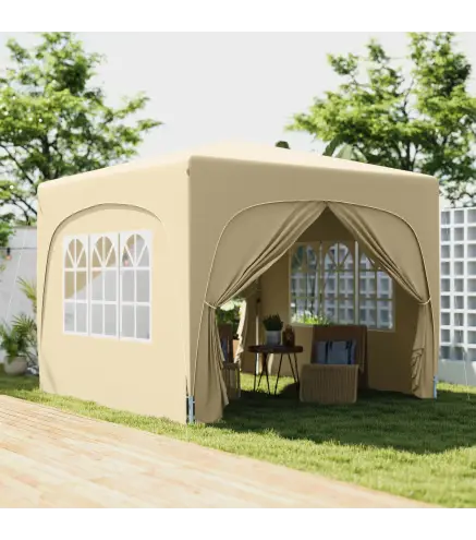 Cenador Plegable 3x3 m Gazabo con Paneles Laterales UPF50+ Altura Ajustable y Bolsa de Transporte Arena