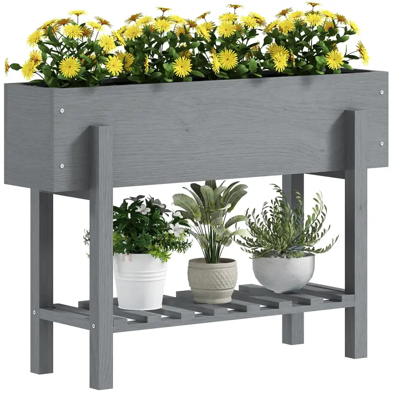 Jardinera Elevada con Estante Inferior Drenaje y Forro No Tejido para Cultivo de Plantas y Flores 100x30x70,5 cm Gris