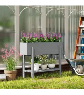 Jardinera Elevada con Estante Inferior Drenaje y Forro No Tejido para Cultivo de Plantas y Flores 100x30x70,5 cm Gris