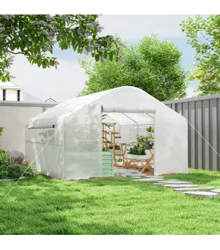 Invernadero de Túnel 4x3x2 m con 2 Ventanas Cubierta de PE Anti-UV y 1 Puerta Enrollable con Cremallera Blanco