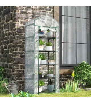 Invernadero de Exterior con Estantes de 5 Niveles Puerta con Cremallera y Marco de Acero 69x49x193 cm Transparente