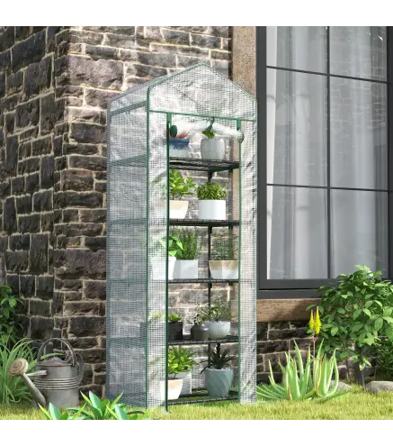 Invernadero de Exterior con Estantes de 5 Niveles Puerta con Cremallera y Marco de Acero 69x49x193 cm Transparente