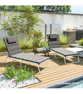 Pack 2 Cojines para Tumbonas Plegables 203x66x3 cm con Reposacabezas y Correas de Sujeción Gris Oscuro