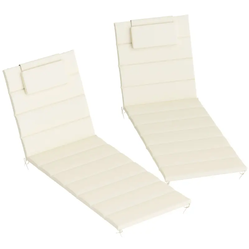 Pack 2 Cojines para Tumbonas Plegables 203x66x3 cm con Reposacabezas y Correas de Sujeción Crema