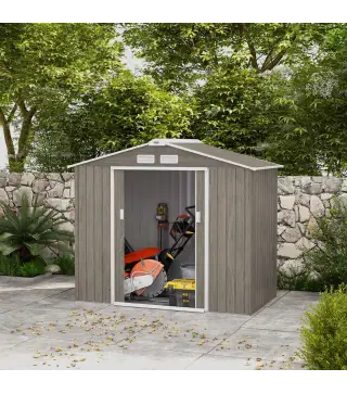 Cobertizo de Jardín 2,42 m² 213x130x185 cm con 2 Puertas Corredizas Techo Inclinado y 4 Ventanas Efecto Madera