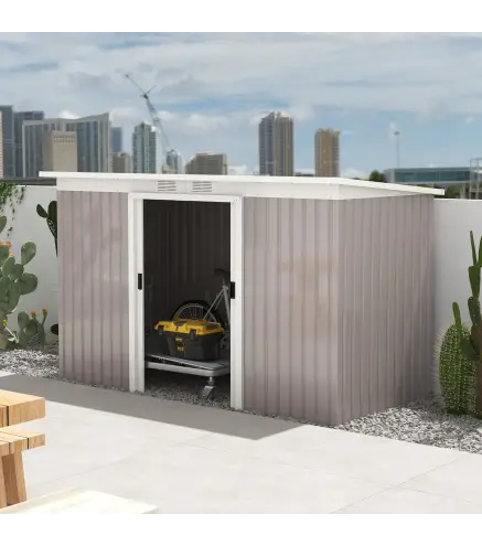 Caseta de Jardín Exterior 3,2 m² 280x130x172 cm Cobertizo de Jardín con Puertas Correderas y Ventilaciones Gris Claro