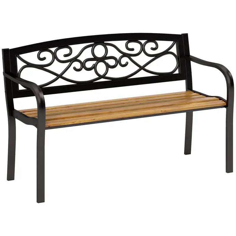 Banco de Jardín de 2 Plazas con Respaldo Forjado y Apoyabrazos Curvados de Diseño Elegante 127x56x80 cm Negro y Madera Banco de Jardín de 2 Plazas con Respaldo Forjado y Apoyabrazos Curvados de Diseño Elegante 127x56x80 cm Negro y Madera