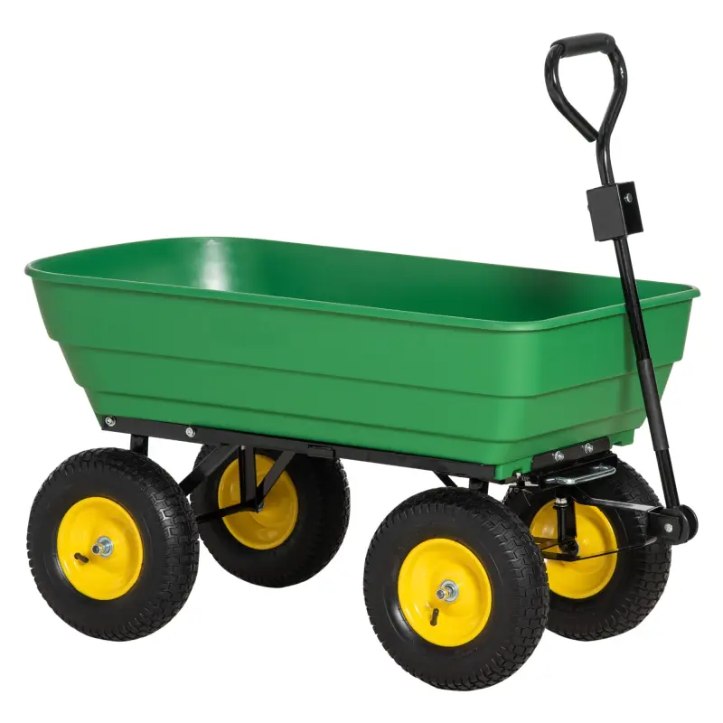 Carro de Jardín Basculante Capacidad 125 L Carga 200 kg con Marco de Acero y 4 Ruedas Neumáticas Verde