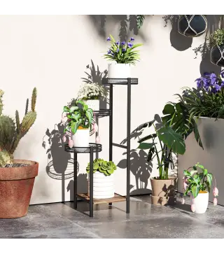 Soporte para Plantas de 4 Niveles Soporte de Acero para Macetas Interior y Exterior 25x25x80 cm Negro