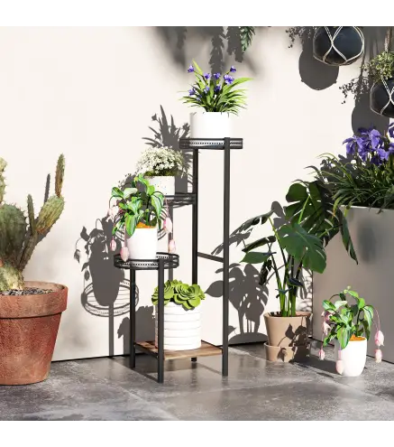 Soporte para Plantas de 4 Niveles Soporte de Acero para Macetas Interior y Exterior 25x25x80 cm Negro