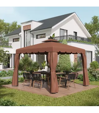 Techo de Repuesto para Cenador 3x3 m Cubierta de Repuesto con Techo Doble y 8 Orificios de Drenaje Café