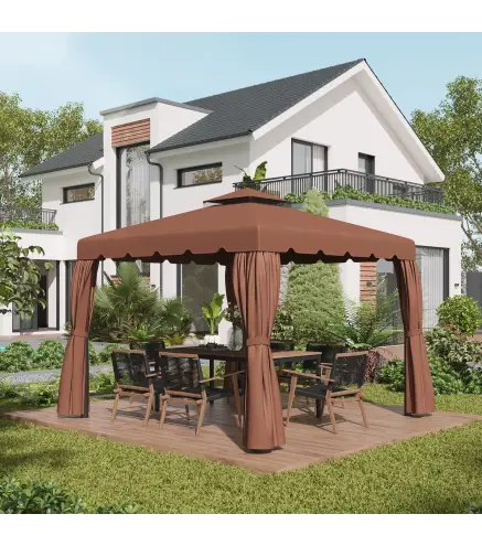 Techo de Repuesto para Cenador 3x3 m Cubierta de Repuesto con Techo Doble y 8 Orificios de Drenaje Café