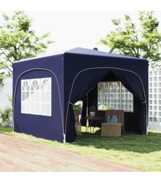 Cenador Plegable 3x3 m Gazabo con Paneles Laterales UPF50+ Altura Ajustable y Bolsa de Transporte Azul Oscuro