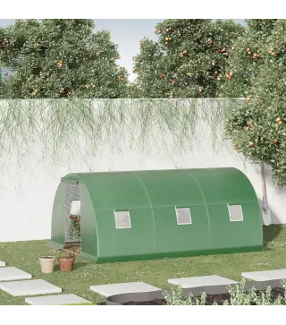 Invernadero de Túnel 4,5x3x2 m con Paredes Laterales Enrollables 6 Ventanas de Malla y Puerta Enrollable Verde