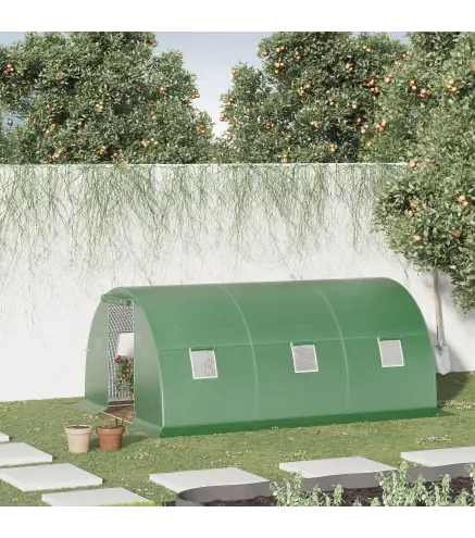 Invernadero de Túnel 4,5x3x2 m con Paredes Laterales Enrollables 6 Ventanas de Malla y Puerta Enrollable Verde