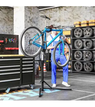 Soporte para Reparación de Bicicletas Ajustable con Bandeja Magnética y Altura Regulable 82x106x107-160 cm Negro