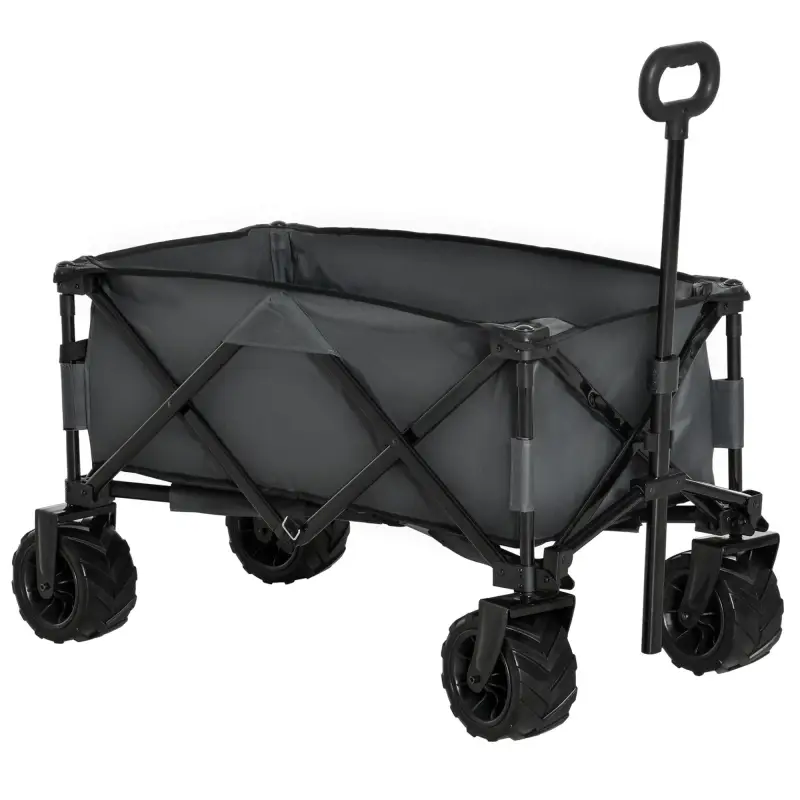 Carro de Jardín Plegable Carga 70 kg con Ruedas Delanteras Giratorias 360° y Altura del Manillar Ajustable Gris Oscuro