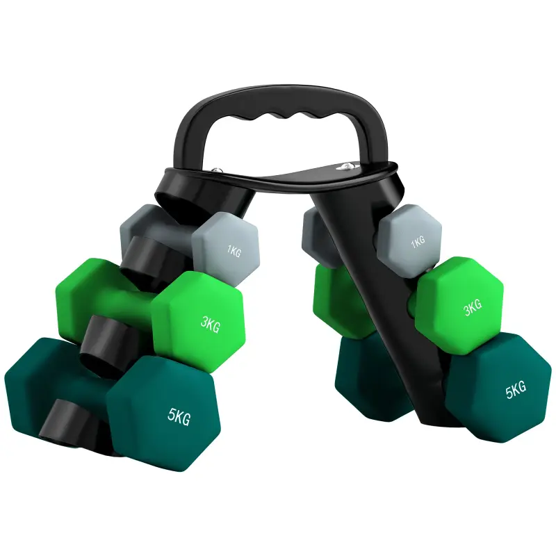 Juego de Mancuernas 2 x1kg 2 x3kg 2 x5kg con Soporte de Almacenamiento para Ejercicio Entrenamiento Multicolor