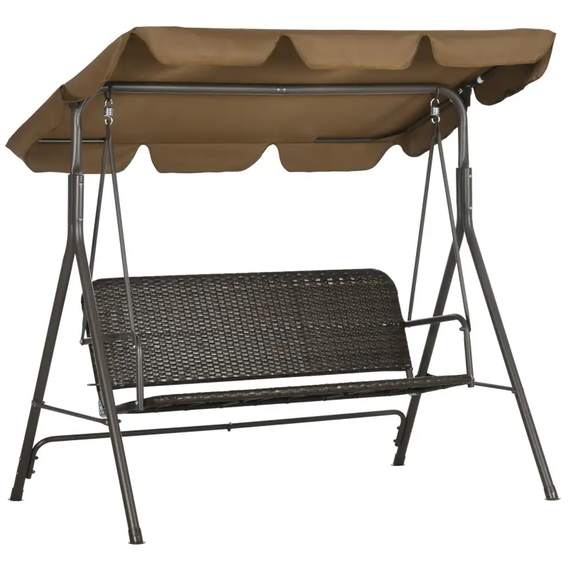 Balancín de Jardín Exterior de 3 Plazas con Toldo Ajustable Asiento de Ratán PE y Reposabrazos 167x112x153 cm Marrón