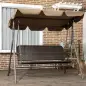 Balancín de Jardín Exterior de 3 Plazas con Toldo Ajustable Asiento de Ratán PE y Reposabrazos 167x112x153 cm Marrón
