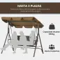 Balancín de Jardín Exterior de 3 Plazas con Toldo Ajustable Asiento de Ratán PE y Reposabrazos 167x112x153 cm Marrón