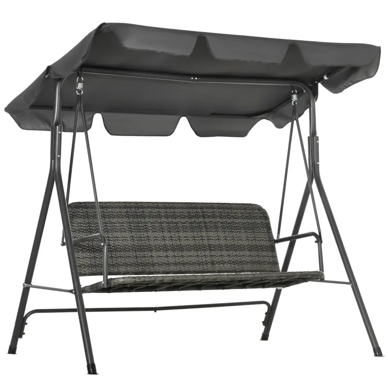 Balancín de Jardín Exterior de 3 Plazas con Toldo Ajustable Asiento de Ratán PE y Reposabrazos 167x112x153 cm Gris