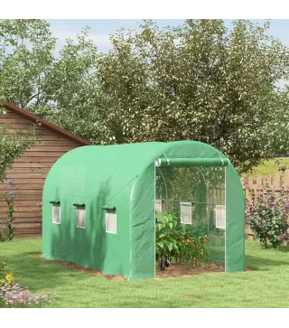 Invernadero de Túnel 4x2x2 m con Puerta Enrollable y 6 Ventanas de Malla Cubierta PE 140 g/m² Verde