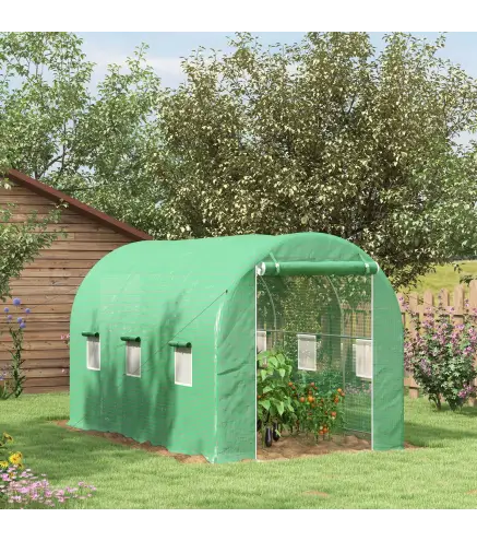 Invernadero de Túnel 4x2x2 m con Puerta Enrollable y 6 Ventanas de Malla Cubierta PE 140 g/m² Verde