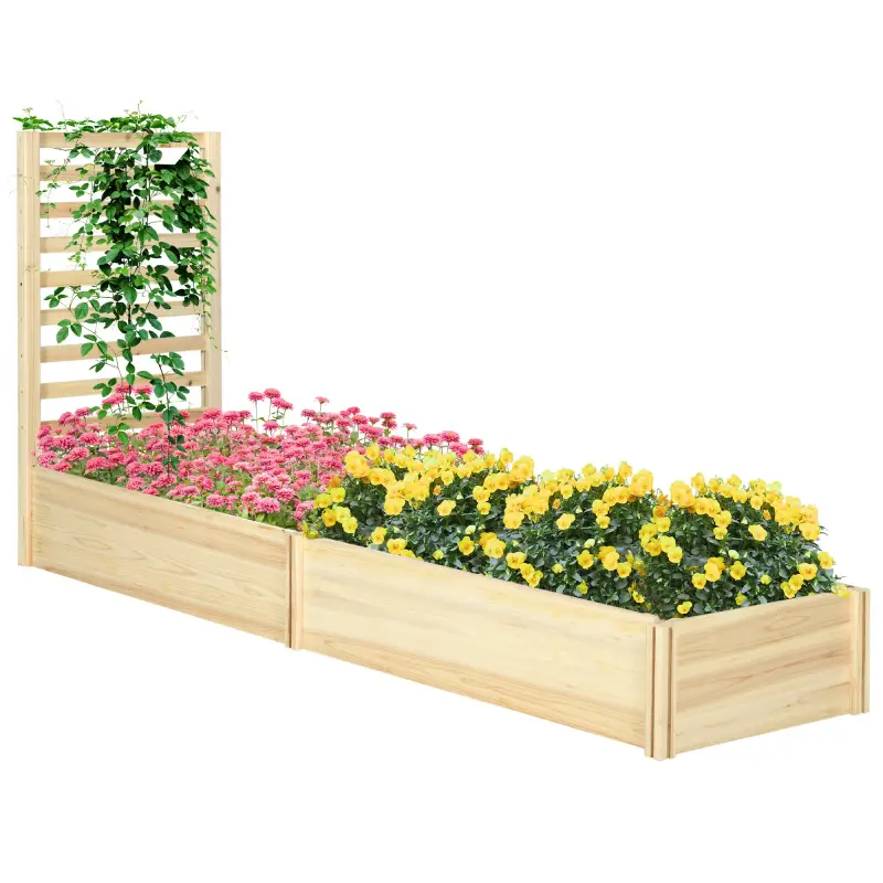 Jardinera Exterior Grande de Madera con Enrejado para Plantas Trepadoras 2 Cajas de Cultivo 230x60x110 cm Natural