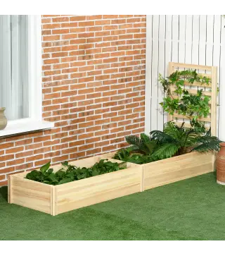 Jardinera Exterior Grande de Madera con Enrejado para Plantas Trepadoras 2 Cajas de Cultivo 230x60x110 cm Natural