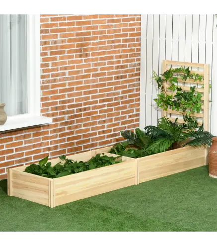 Jardinera Exterior Grande de Madera con Enrejado para Plantas Trepadoras 2 Cajas de Cultivo 230x60x110 cm Natural