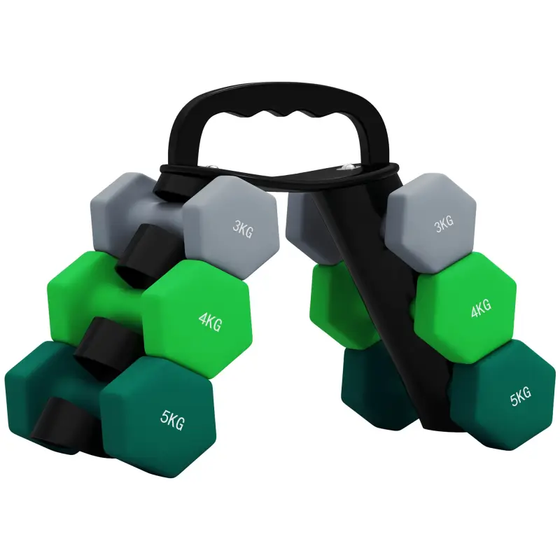 Juego de Mancuernas 2 x3kg 2 x4kg 2 x5kg con Soporte de Almacenamiento para Ejercicio Entrenamiento Multicolor