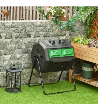 Compostador Giratorio 160L con Sistema de Ventilación y Patas de Acero para Compostaje de Residuos Orgánicos 71x65x96 cm