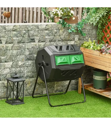 Compostador Giratorio 160L con Sistema de Ventilación y Patas de Acero para Compostaje de Residuos Orgánicos 71x65x96 cm