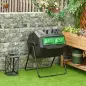 Compostador Giratorio 160L con Sistema de Ventilación y Patas de Acero para Compostaje de Residuos Orgánicos 71x65x96 cm