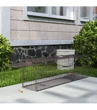 Trampa para Animales Vivos 100x24x30 cm con 2 Puertas y Marco de Acero para Interior y Exterior Marrón