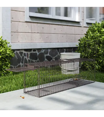 Trampa para Animales Vivos 100x24x30 cm con 2 Puertas y Marco de Acero para Interior y Exterior Marrón